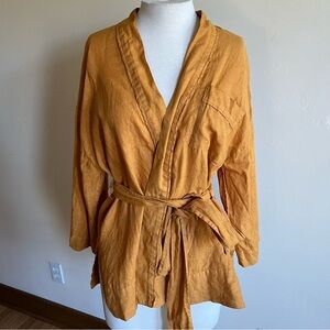 Toast Women's Saffron Linen Kimono-style Wrap Blouse Boho Hippie Chic MSRP $350